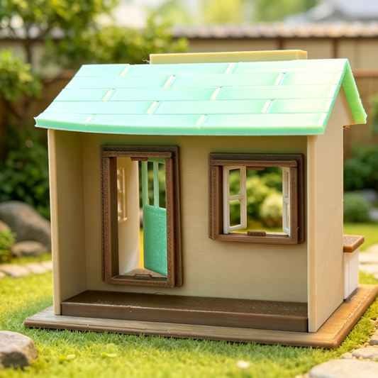 RHF365 Forest Style Mint Green Small Shop Miniature Building Model Forest-Style Mint Green Shop Miniature Building with Open Counter for Diorama