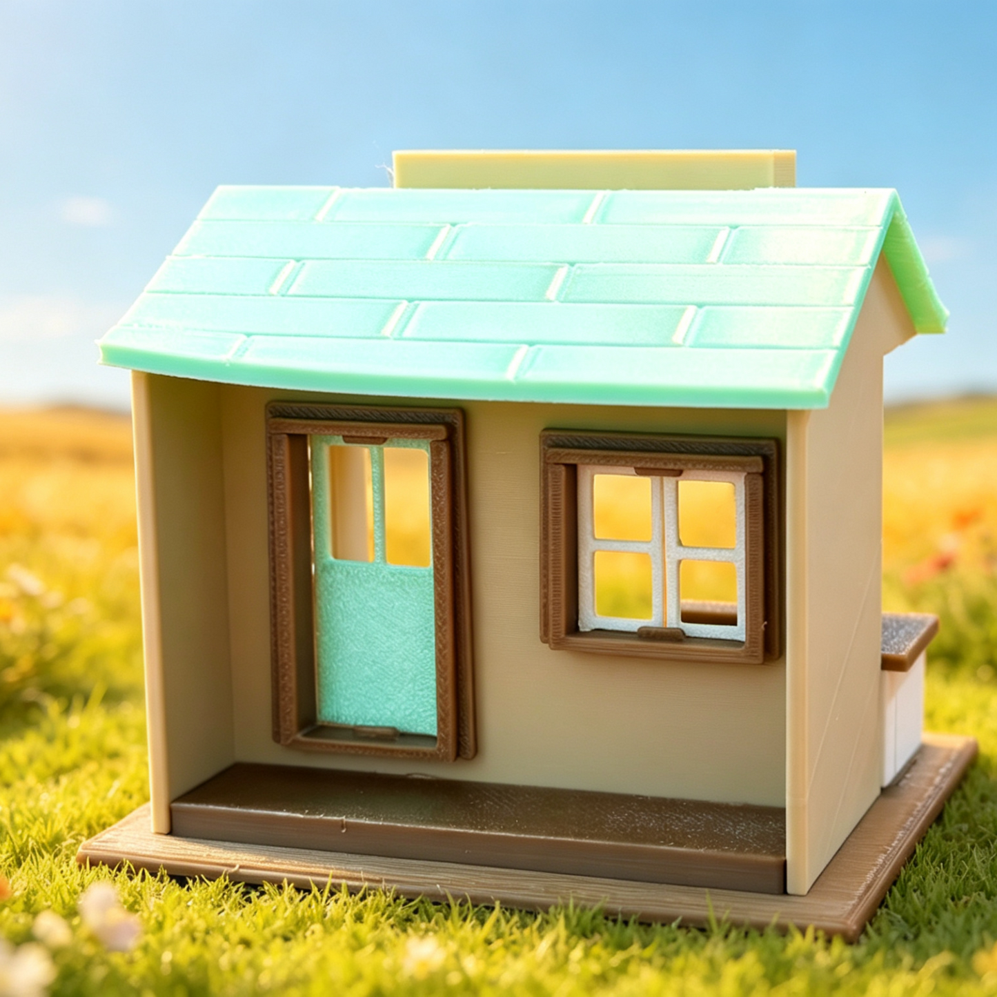 RHF365 Forest Style Mint Green Small Shop Miniature Building Model Forest-Style Mint Green Shop Miniature Building with Open Counter for Diorama