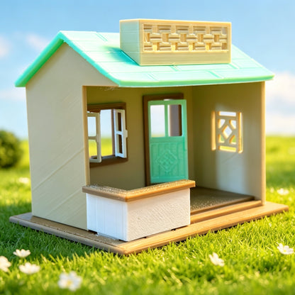 RHF365 Forest Style Mint Green Small Shop Miniature Building Model Forest-Style Mint Green Shop Miniature Building with Open Counter for Diorama