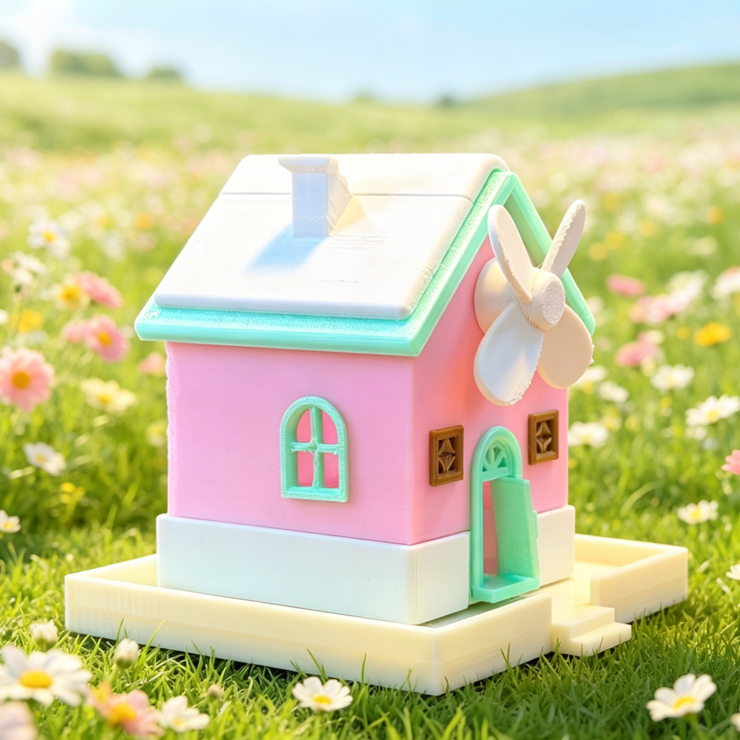 RHF368 Glass Door Tall Cabinet Cream Yellow Contrast Color Glass Door Cabinet, Miniature Scene Model Ornament
