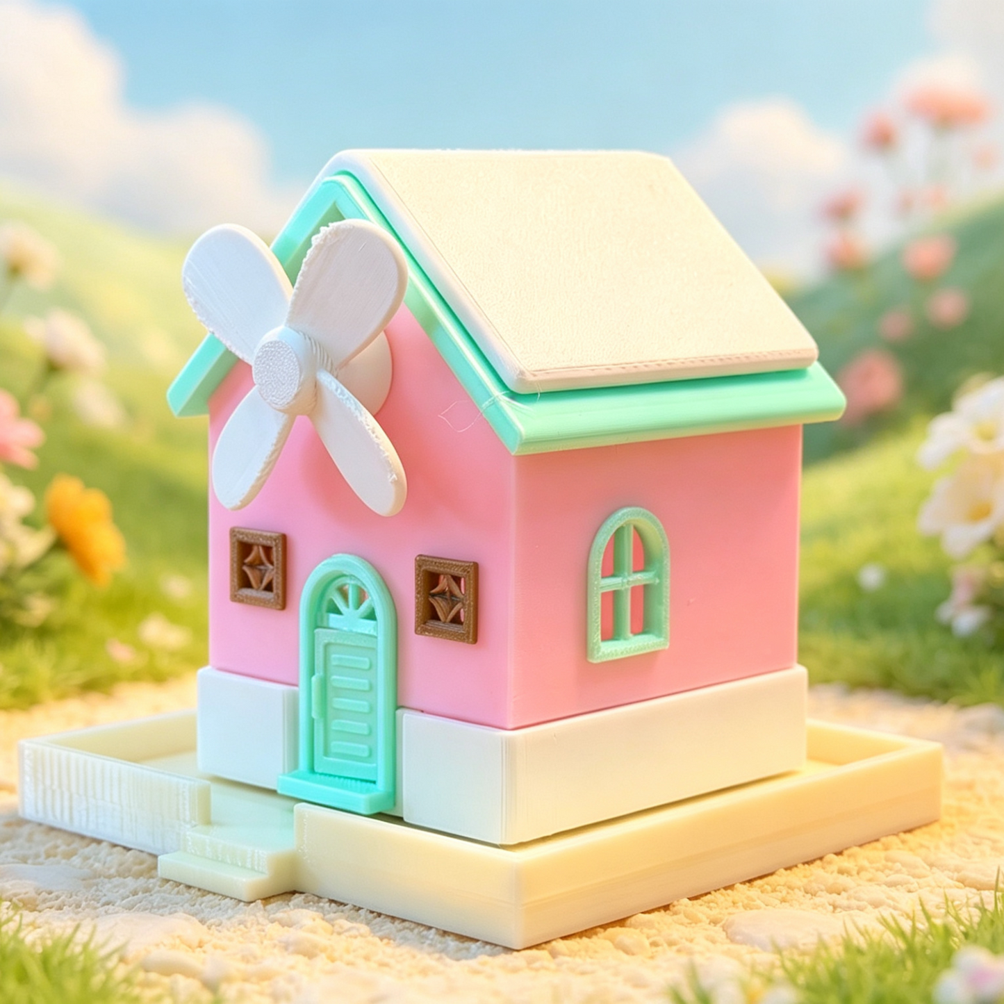 RHF368 Glass Door Tall Cabinet Cream Yellow Contrast Color Glass Door Cabinet, Miniature Scene Model Ornament