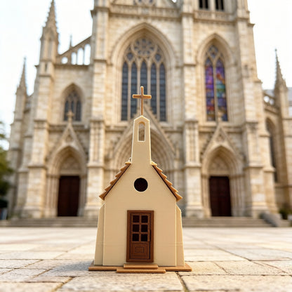 RHF372 European Rural Church Miniature Model European Countryside Church Model with Steeple & Arched Windows for Scene Layout