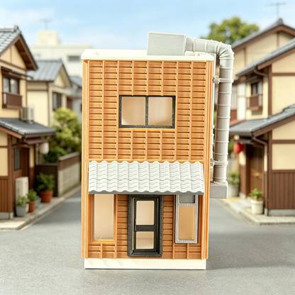 RHF0416 Japanese Two-Story Street House Miniature Model Directly Placed, Universal for Diorama Scenes Desktop Ornament Sand Table Architecture Architectural Model