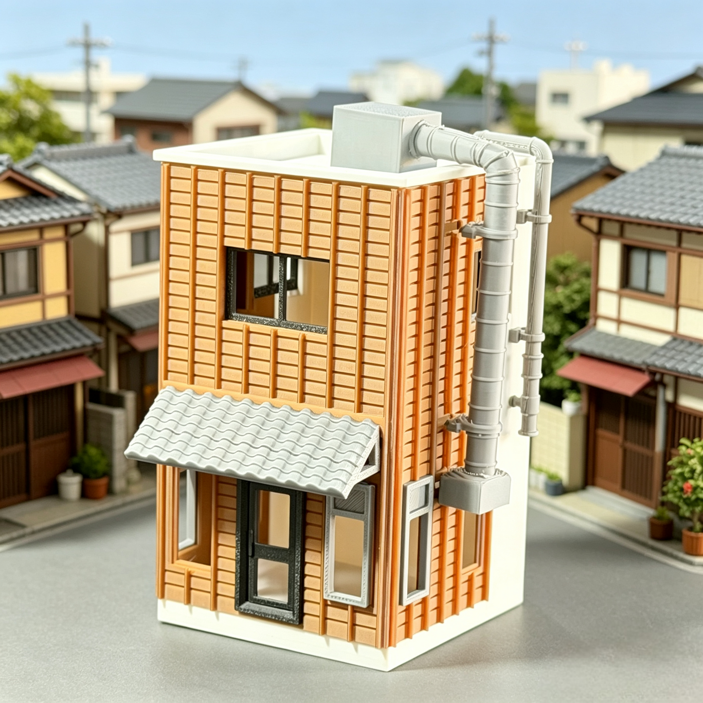 RHF0416 Japanese Two-Story Street House Miniature Model Directly Placed, Universal for Diorama Scenes Desktop Ornament Sand Table Architecture Architectural Model