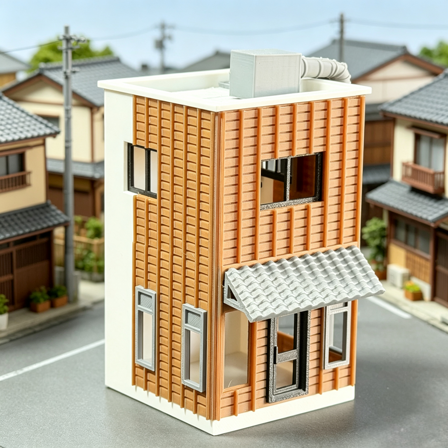 RHF0416 Japanese Two-Story Street House Miniature Model Directly Placed, Universal for Diorama Scenes Desktop Ornament Sand Table Architecture Architectural Model