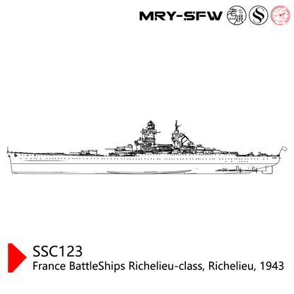 SSMODEL SSC123S  Military Model France BattleShips Richelieu-class, Richelieu, 1943 Full Hull