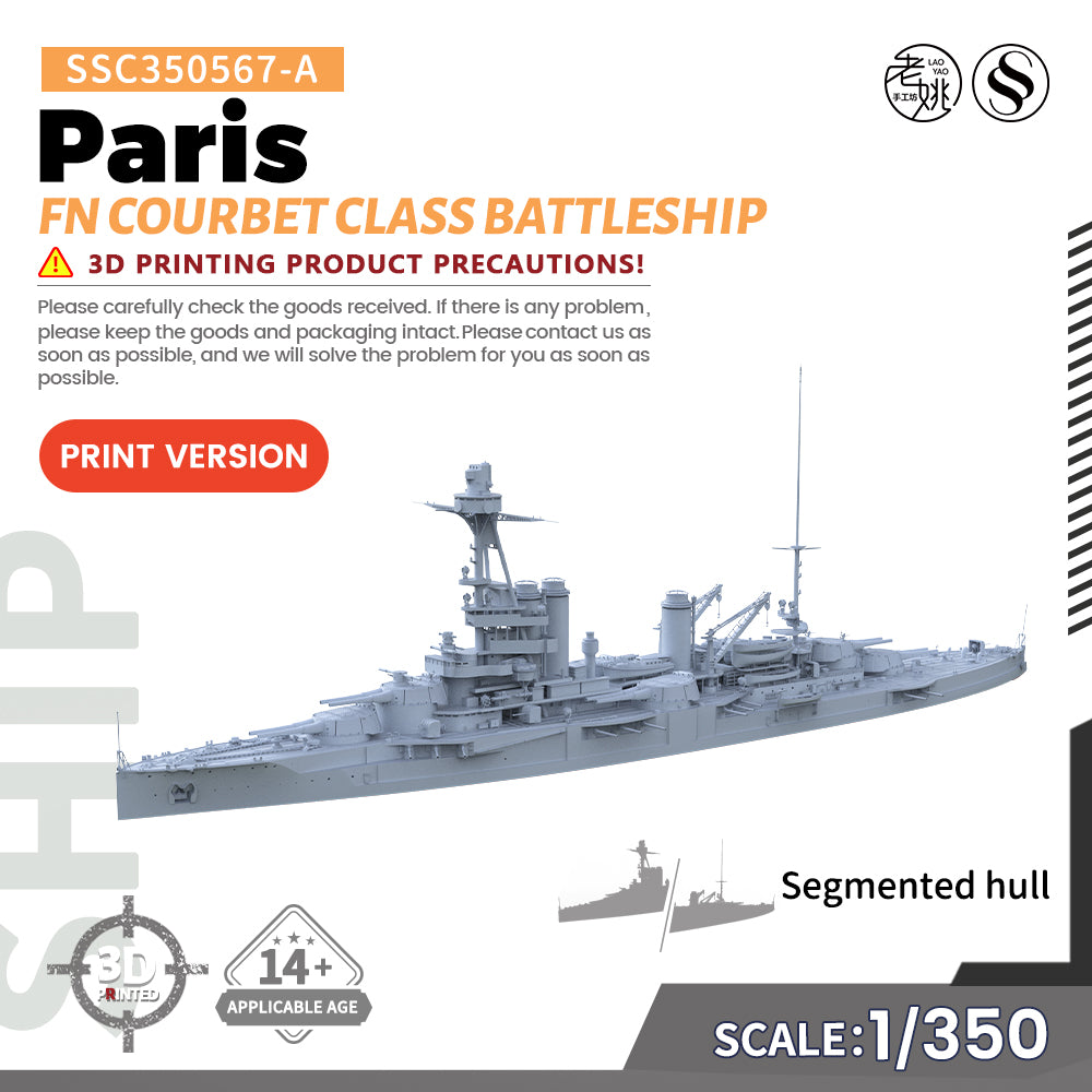 SSMODEL 567 Military Warship Model Kit France Navy Courbet Class Paris Battleship