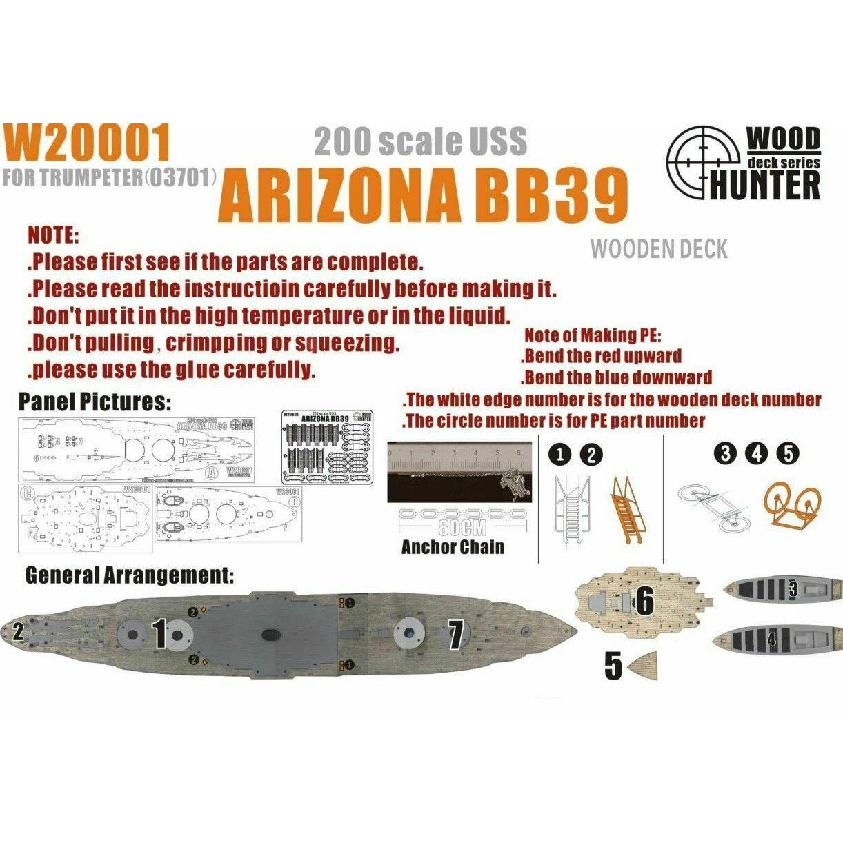 Hunter W20001 1/200 Wood Deck USS ARIZONA BB39 FOR TRUMPETER 03701