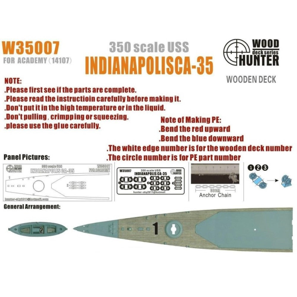 Hunter W35007 1/350 Wood Deck USS INDIANAPOLIS CA-35 FOR ACADEMY 14107