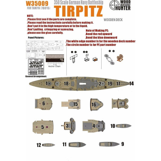 Hunter W35009 1/350 Wood Deck German Battleship TIRPITZ FOR TAMIYA 78015