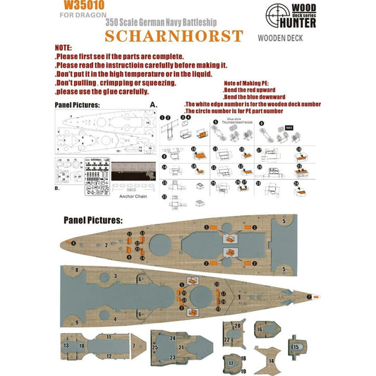 Hunter W35010 1/350 Wood Deck German navy battleship SCHARNHORST FOR DRAGON 1040