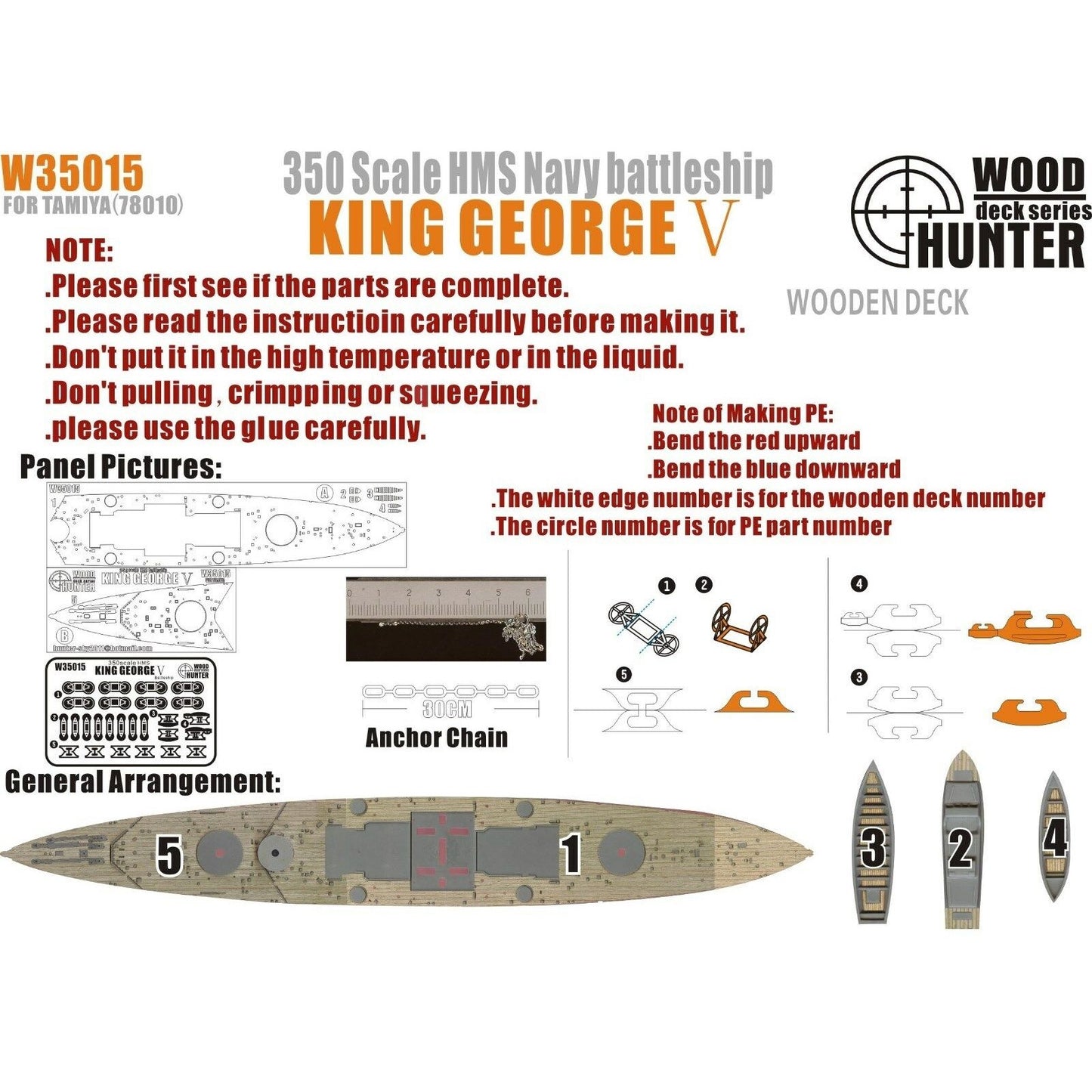 Hunter W35015 1/350 Wood Deck HMS KING GEORGE V FOR TAMIYA 78010