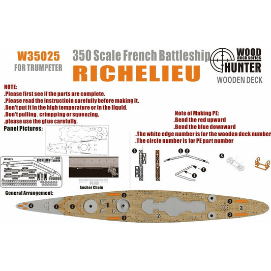 Hunter W35025 1/350 Wood Deck French Battleship RICHELIEU FOR TRUMPETER 05311