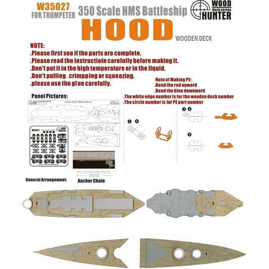 Hunter W35027 1/350 Wood Deck HMS BATTLESHIP HOOD FOR TRUMPETER 05302