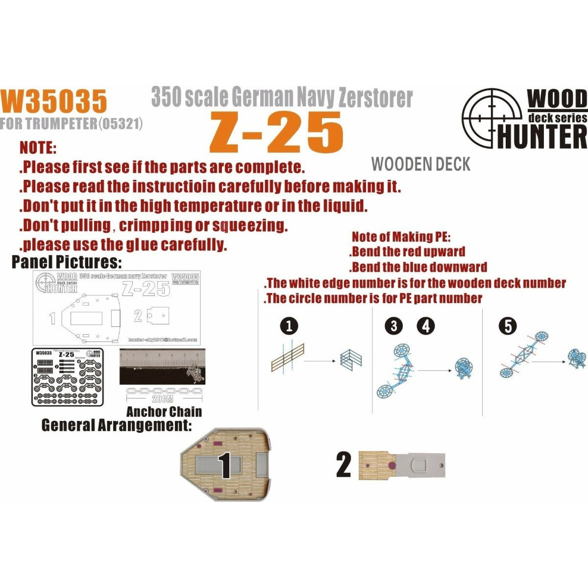 Hunter W35035 1/350 Wood Deck German navy Zerstorer Z-25 FOR TRUMPETER 05787