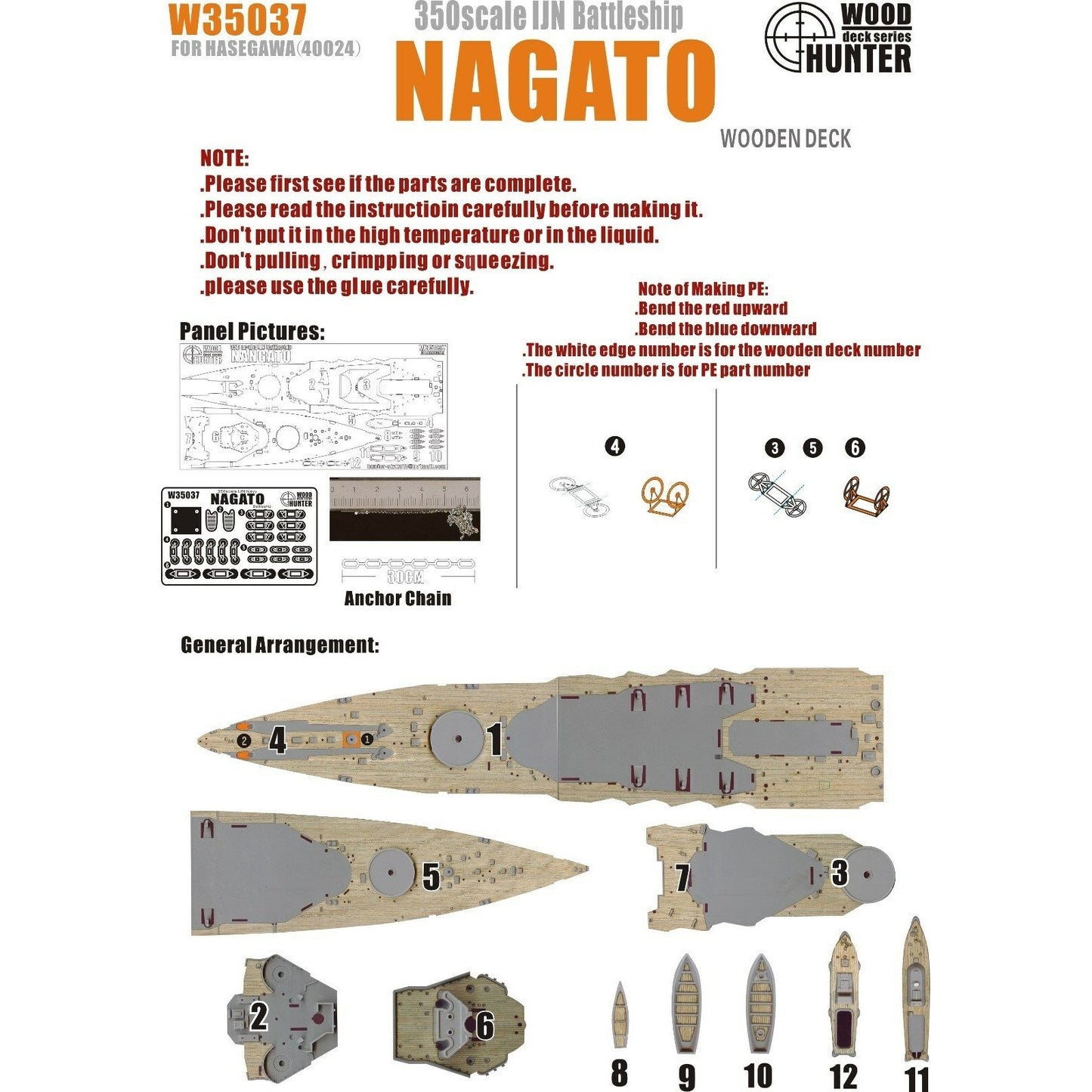 Hunter W35037 1/350 Wood Deck IJN BATTLESHIP NANGATO FOR HASEGAWA 40024