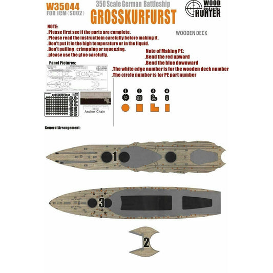 Hunter W35044 1/350 Wood Deck German Navy GROSSKURFURST FOR ICM S002