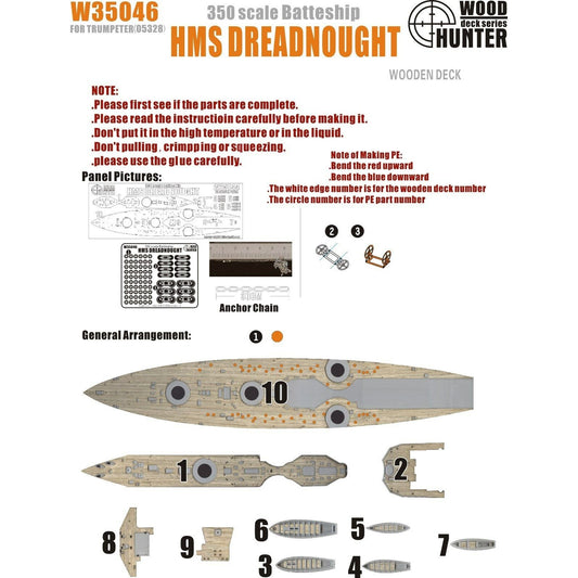 Hunter W35046 1/350 Wood Deck BATTESHIP HMS DREADNOUGHT FOR TRUMPETER 05328