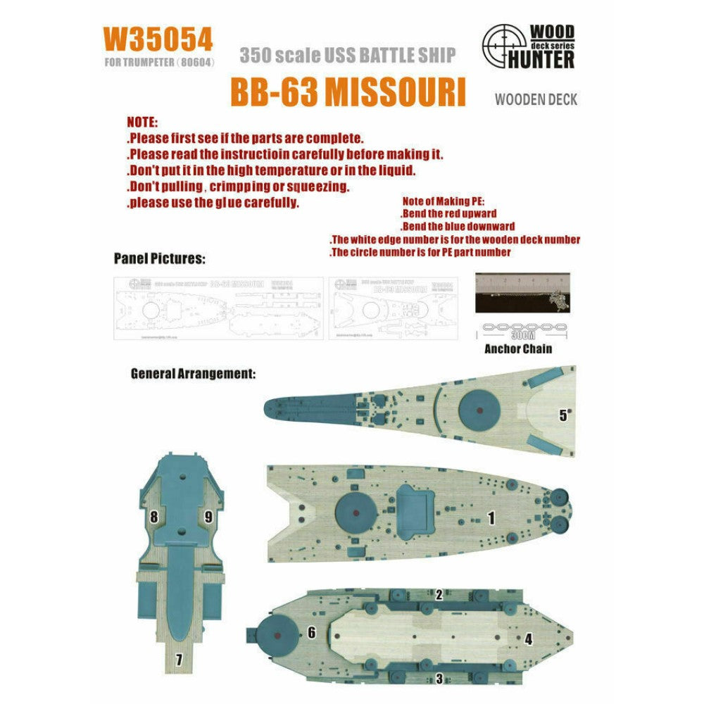 Hunter W35054 1/350 Wood Deck USS BATTLR SHIP BB-63 MISSOURI FOR TRUMPETER 80604