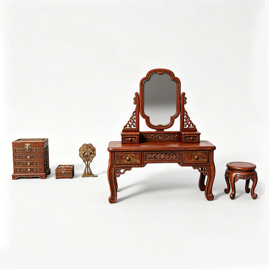 MRY-SFW LYTS522 3D Printed Chinese Classical Dressing Table Set, Unpainted White Resin, Miniature Ancient Architecture Dollhouse Diorama Accessories