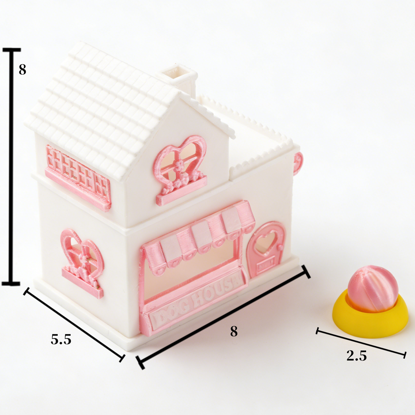 RHF335 2-Piece Pet Habitat Decor Set: Double-Layer Heart-Shaped Pet House & Peach Toy Girly Pink & White Contrast Color Pet Scene 2-Piece Set