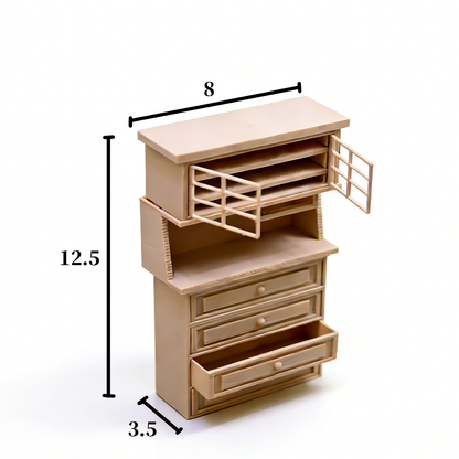 RHF317 Four-Drawer Tall Desk Cabinet Milk Coffee Color Retro 4-Drawer Tall Cabinet Writing Desk, Miniature Scene Model Ornament