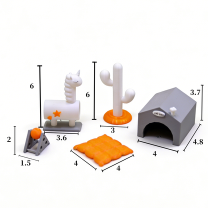 RHF333 5-Piece Pet Habitat Decor Set Miniature Model Ornament Dollhouse/Desktop Decor Accessory