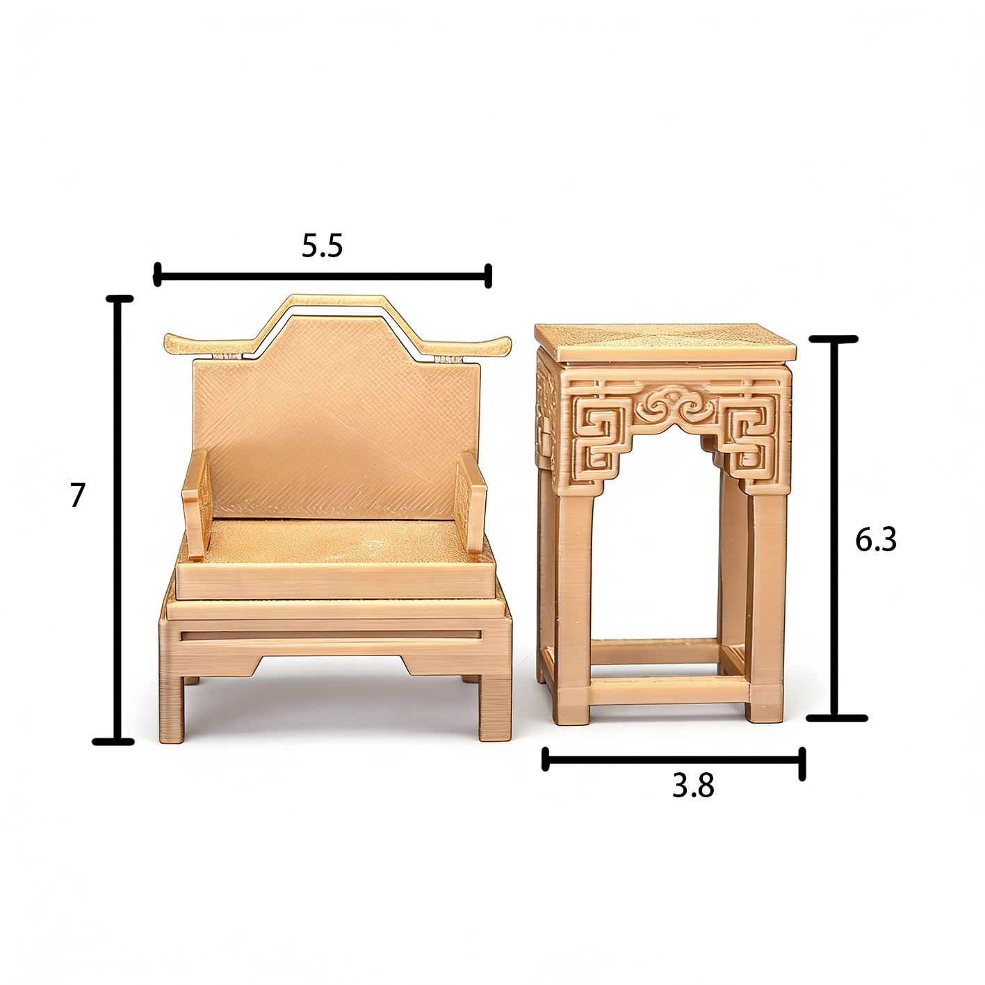 RHF12233 Ancient-Style Armchair & Side Table Shelf 3D Printing DIY Miniature Scenes Dollhouse Creative Ornaments Desktop Scenes Mini Models BJD & OB Dolls Ancient-Style Armchair & Side Table Shelf