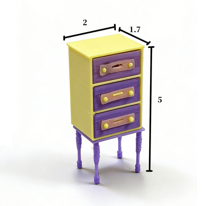 RHF301 3-Drawer Tall Cabinet Yellow & Purple Contrast Retro Three-Drawer High-Leg Cabinet Miniature Scene Model Ornament