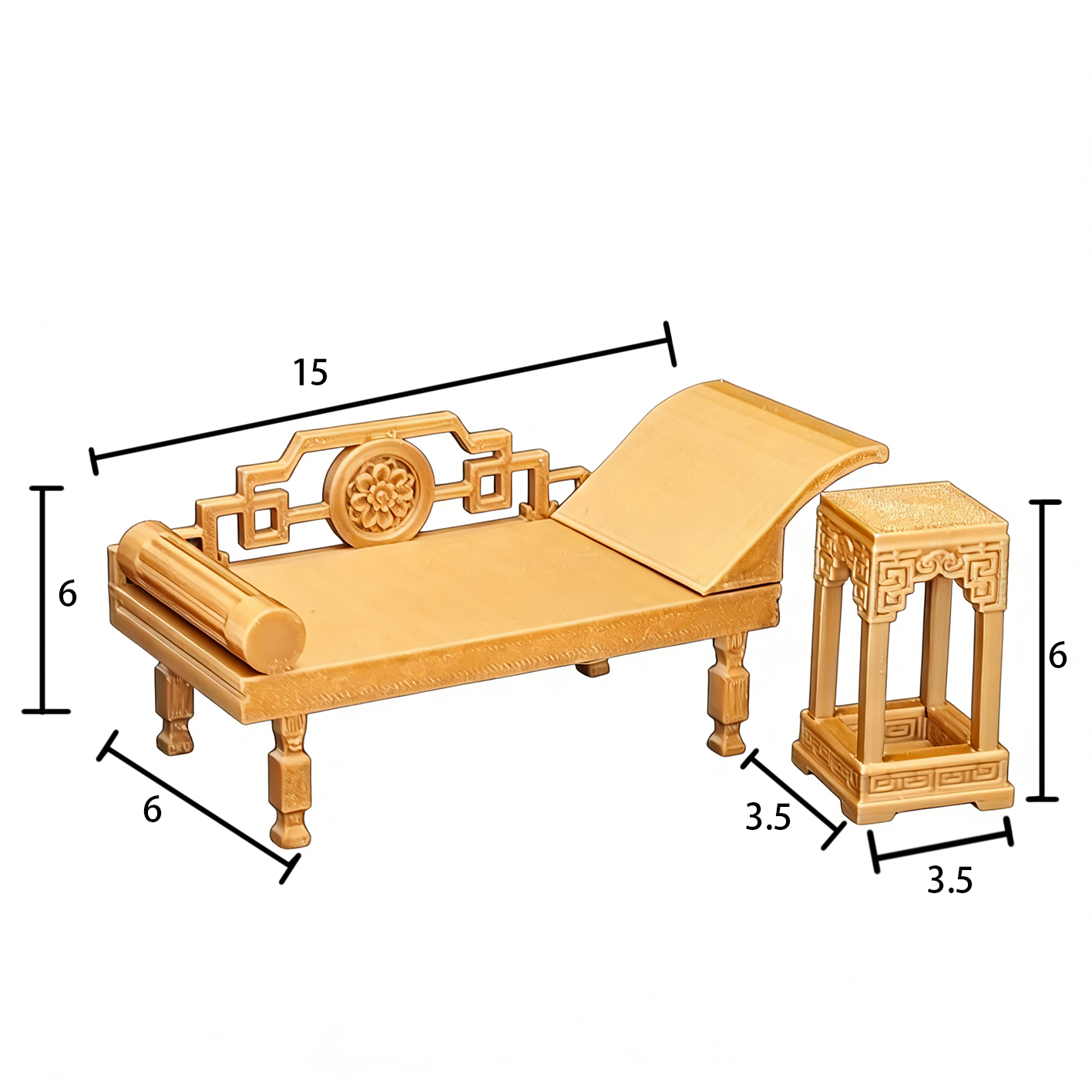 RHF229 Ancient-Style Beauty Couch & Shelf 3D Printing DIY Miniature Scenes Dollhouse Creative Ornaments Desktop Scenes Mini Models BJD & OB Dolls Ancient-Style Beauty Couch & Shelf