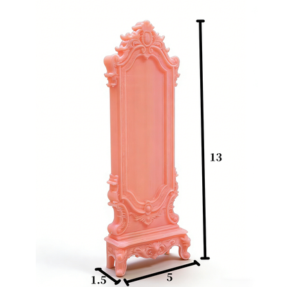 RHF302 Full-length Standing Mirror Pink Mist Rose Rococo Standing Mirror, Miniature Scene Model Ornament Dollhouse Accessory