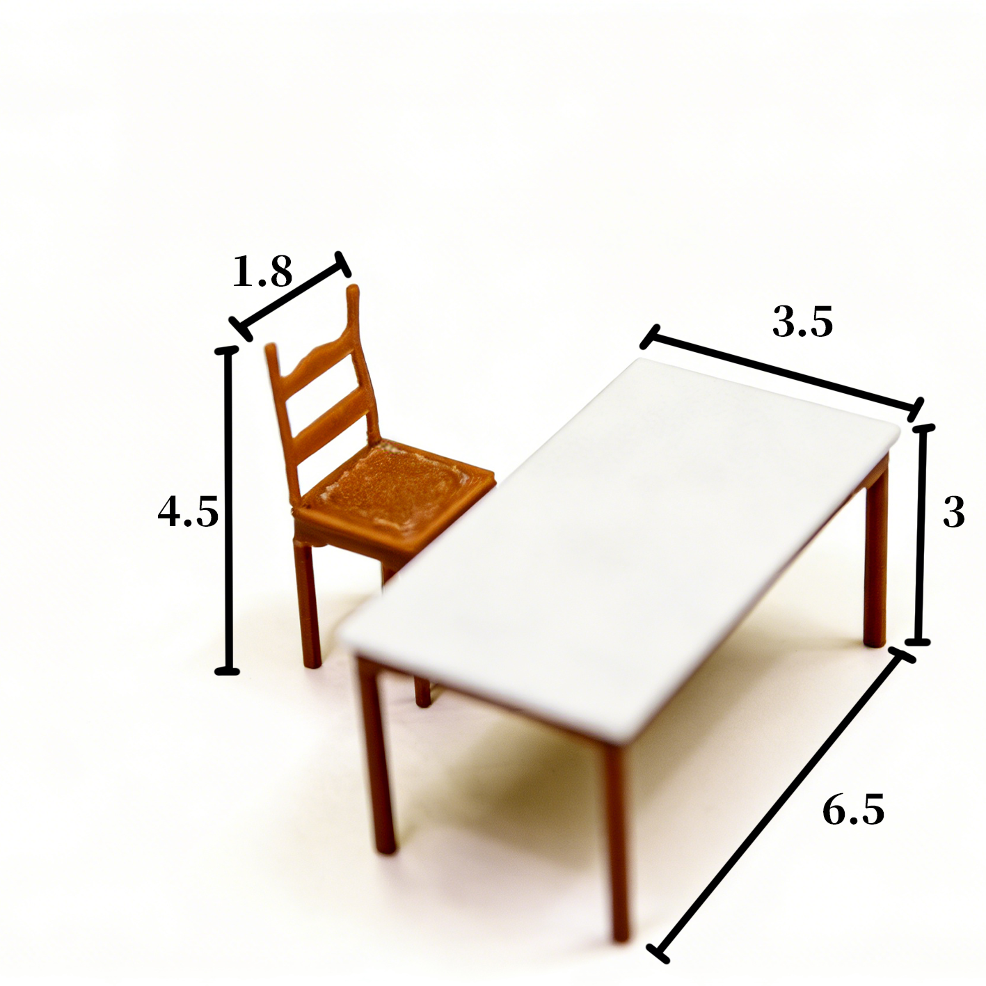 RHF319 Dining Table and Chair Set White & Brown Contrast Color Dining Table & Chair Set, Miniature Scene Model Ornament, Dollhouse Accessory, Dining Room Scene Prop, Desktop Creative Decor