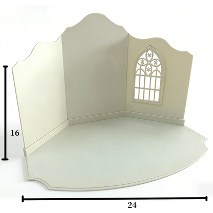 RHF305 Vintage Scene Background Board Cream Gothic Window Retro Scene Backdrop, Miniature Scene Model OrnamentShop Scene Prop