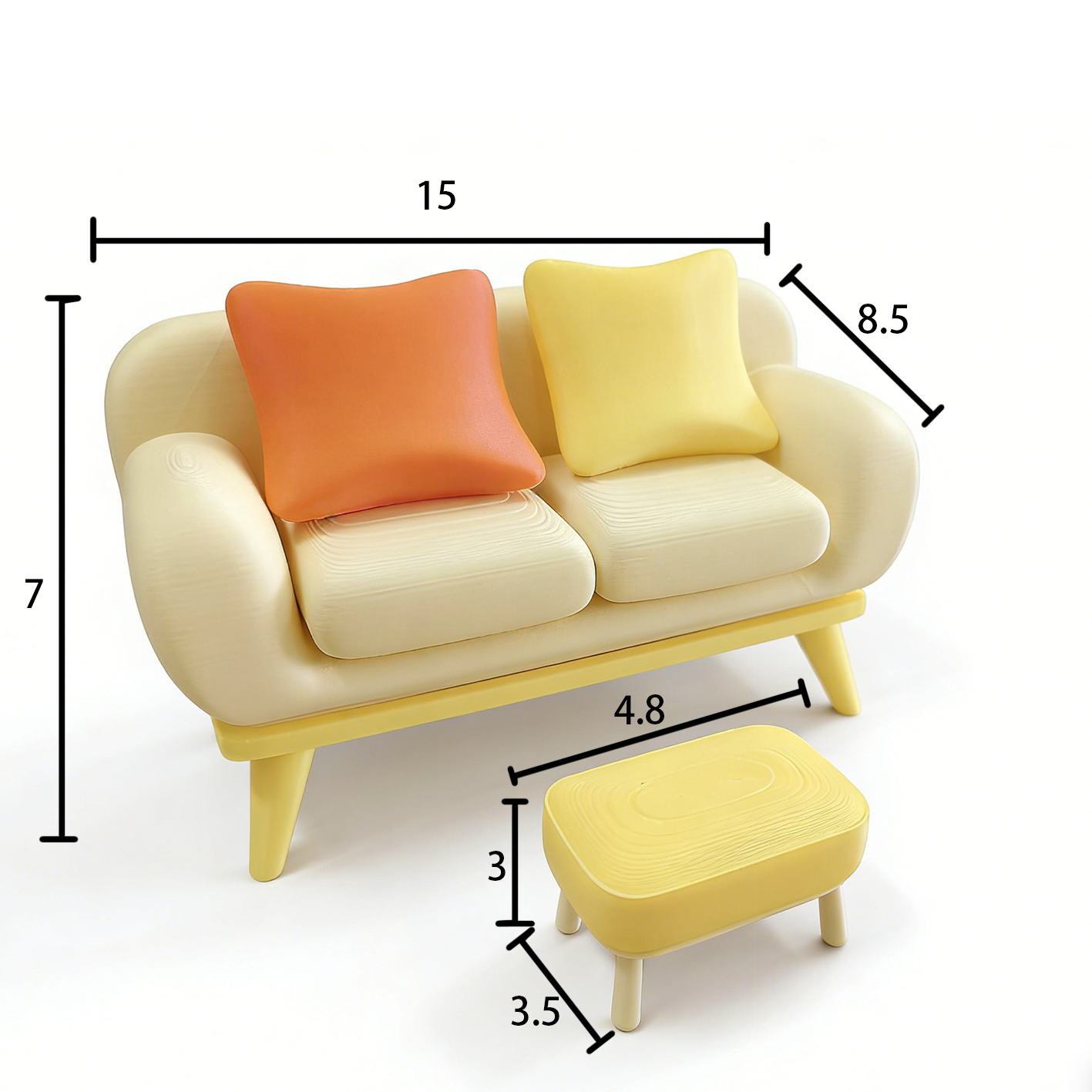 RHF239 Sofa Ottoman 3D printing DIY miniature scenes dollhouses creative ornaments, desktop scenes, miniature models, as well as sofas and ottomans for BJD and OB dolls sofa ottoman