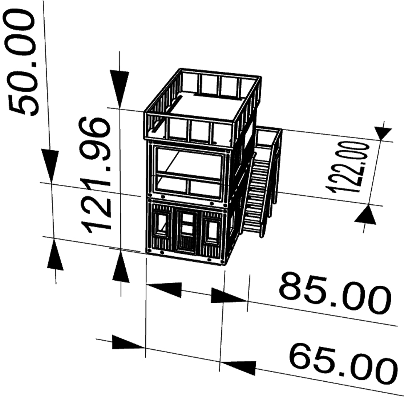 RHF288 Double-storey Container Converted House Double-layer Container Renovation House, Industrial-style Miniature Building with Stairs and Terrace.