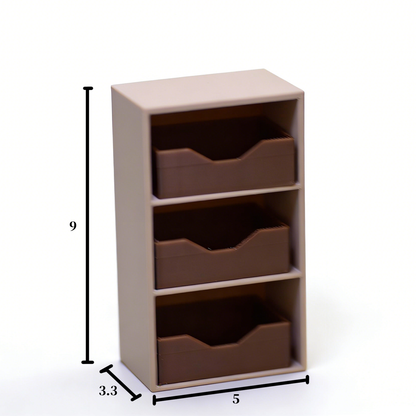 RHF324 Three-Drawer Storage Cabinet Milk Coffee Color 3-Tier Drawer Storage Cabinet, Miniature Scene Model Ornament