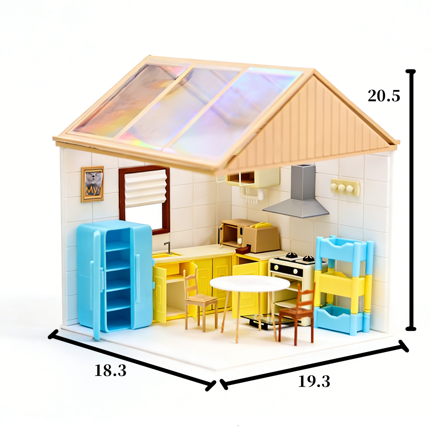 RHF306 Kitchen Scene Set Warm Light Sunroom Retro Kitchen Scene Set, Miniature Scene Model OrnamentHome Scene Prop