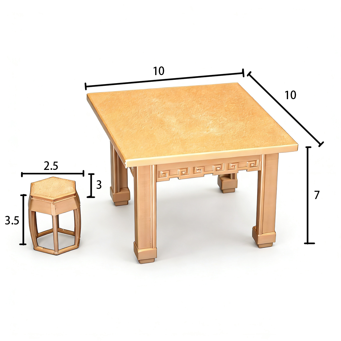 RHF231 Ancient-Style Square Table & Hexagonal Stool 3D Printing DIY Miniature Scenes Dollhouse Creative Ornaments Desktop Scenes Mini Models BJD & OB Dolls Ancient-Style Square Table & Hexagonal Stool
