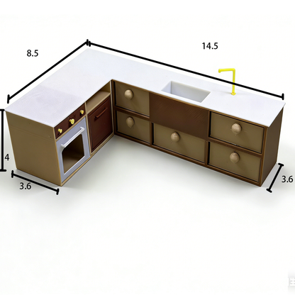 RHF279 Corner Kitchen Workstation Corner Kitchen Console, Food Toy Accessories, Dollhouse Furniture Accessories