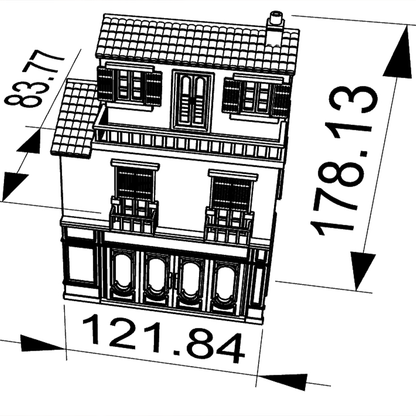 RHF294 French Retro Three-Story Townhouse French Retro Three-Story Townhouse, Miniature Building with White & Green Color Scheme and Balcony.