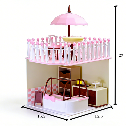 RHF322 Two-Story Terrace Dessert Shop Scene Set Pink & White 2-Tier Terrace Dessert Shop Scene Set