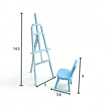 RHF12246 easel & chair 3D Printed Modern Miniature Furniture Collapsible Easel & Chair Model 1:12 Scale Miniature Accessory for BJD/OB Dollhouses Perfect for Art Studio Dollhouse Scenery DIY Miniature Scene Props and Creative Desktop Ornaments