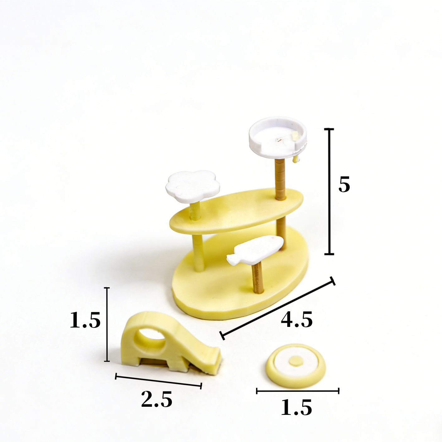 RHF337 3-Piece Pet Habitat Decor Set: Cloud-shaped Cat Tree, Hideout Hut & Food Bowl Soft Milk Yellow Contrast Color Pet Scene 3-Piece Set