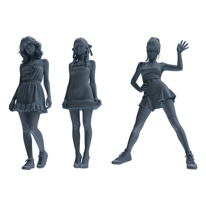 MRY-SFW LYTR852 Casual Girl Figure Modern Model 3 pcs Miniature Car Diorama Figures Scene Props Accessories Resin