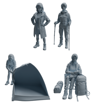 MRY-SFW LYTR1017 Female Camping Character with Tent Modern Model 4 pcs