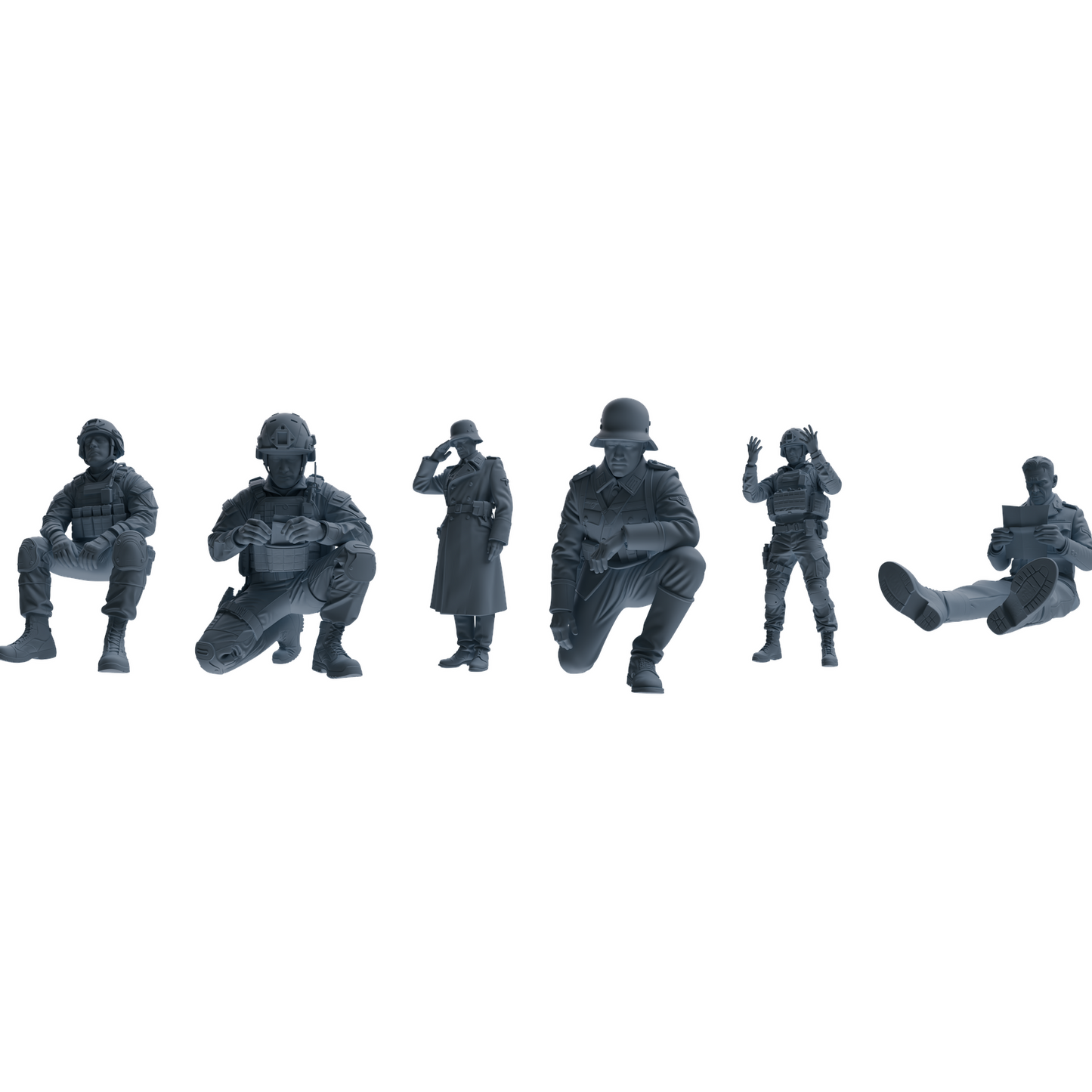 MRY-SFW SSTR205 Miniatures Soldier Model Kit Multi-Pose Modern & WWII Soldier Model 6 pcs