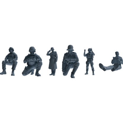 MRY-SFW SSTR205 Miniatures Soldier Model Kit Multi-Pose Modern & WWII Soldier Model 6 pcs