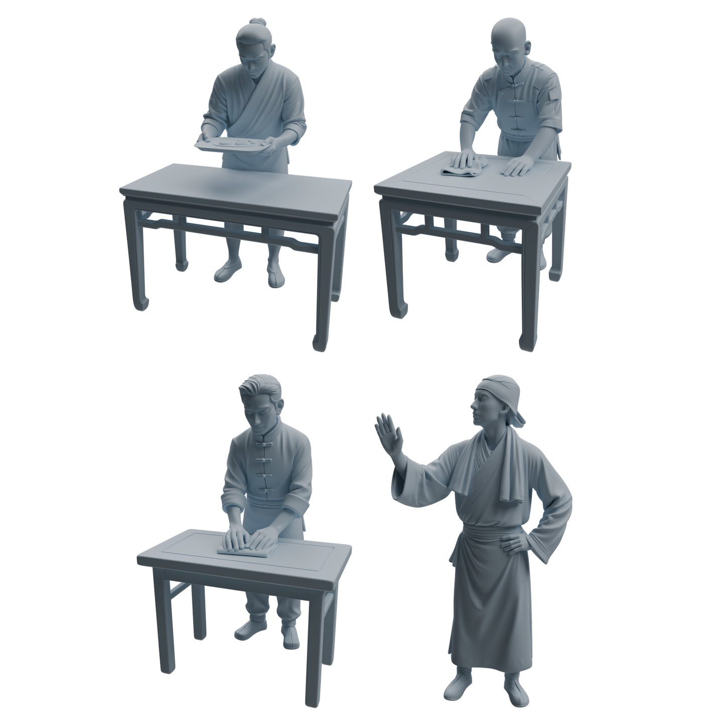 MRY-SFW LYTR986 Chinese Teahouse Service Attendant Character Modern Model 4 pcs