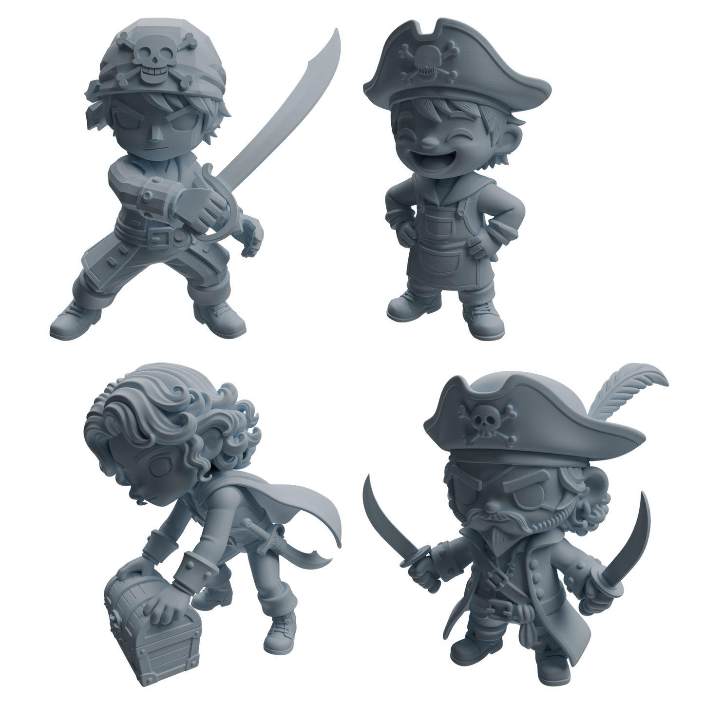 MRY-SFW LYTR1091 Multi-pose Chibi Pirate Character Modern Model 4 pcs