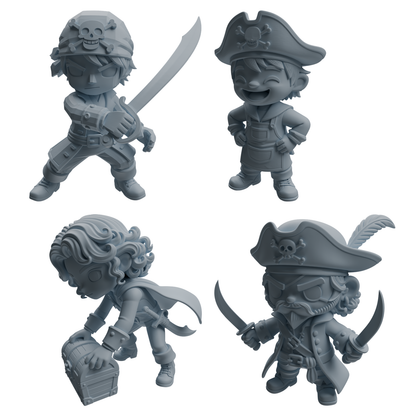 MRY-SFW LYTR1091 Multi-pose Chibi Pirate Character Modern Model 4 pcs